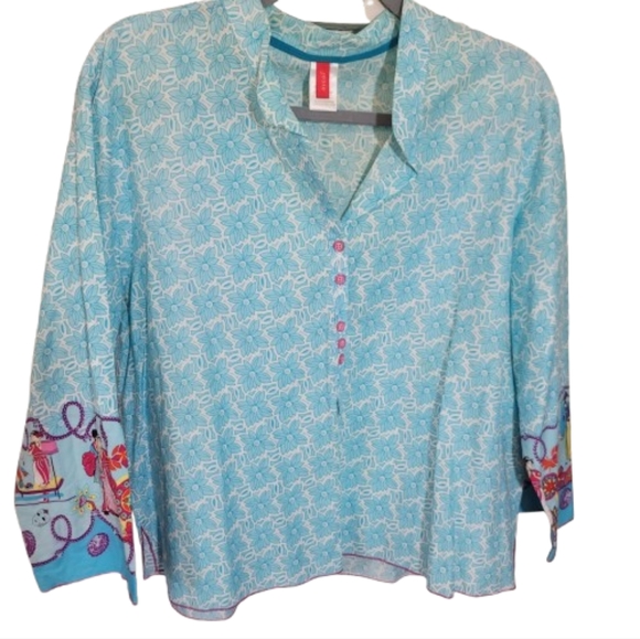 Josie blouse Blue Boxy 3/4 Sleeve Notched Collar Blouse - Picture 4 of 11